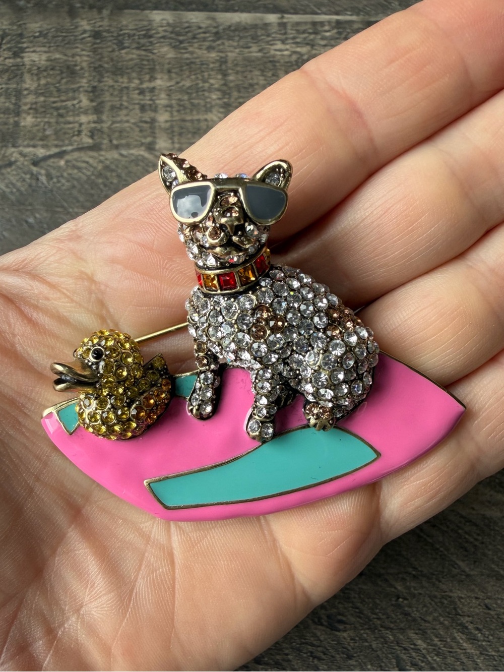 Heidi Daus "Surf's Up" Crystal and Enamel Brooch